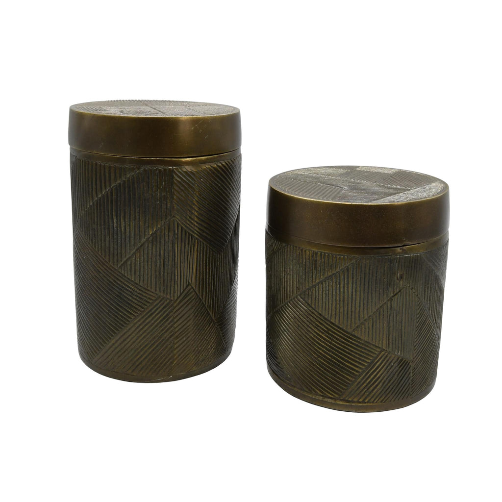 Worlds Away SMALL HAND CRAFTED DECORATIVE CANISTER IN ANTIQUE BRASS