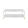 Worlds Away Coffee Table With Antique Brass Foot Caps In Matte White Lacquer