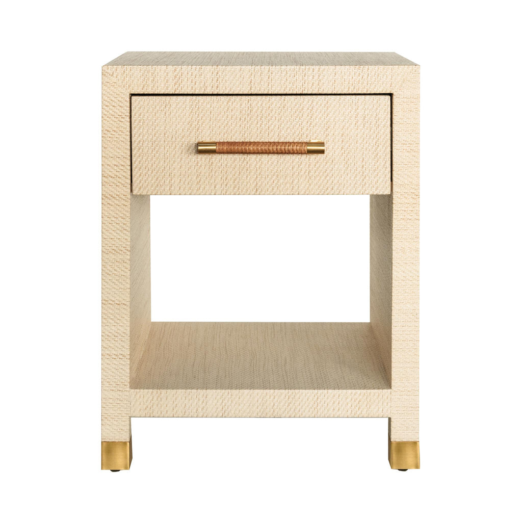 Worlds Away ONE DRAWER SIDE TABLE WITH RATTAN WRAPPED HANDLE IN NATURAL GRASSCLOTH