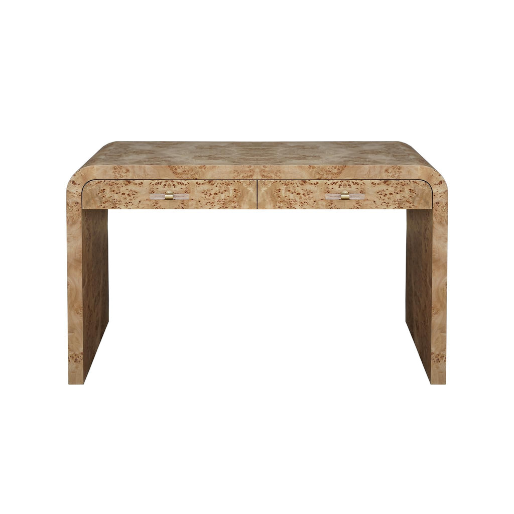 Worlds Away WATERFALL EDGE DESK IN BURL WOOD