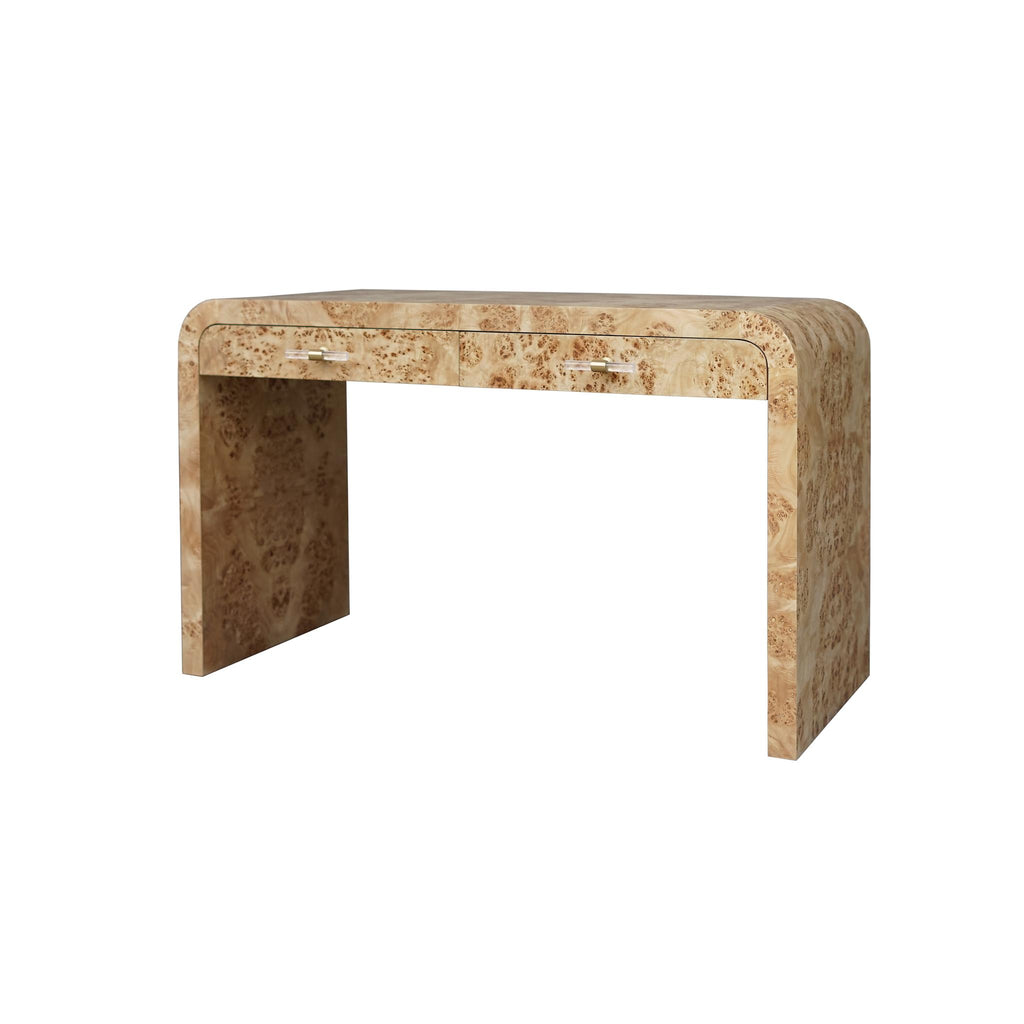 Worlds Away WATERFALL EDGE DESK IN BURL WOOD