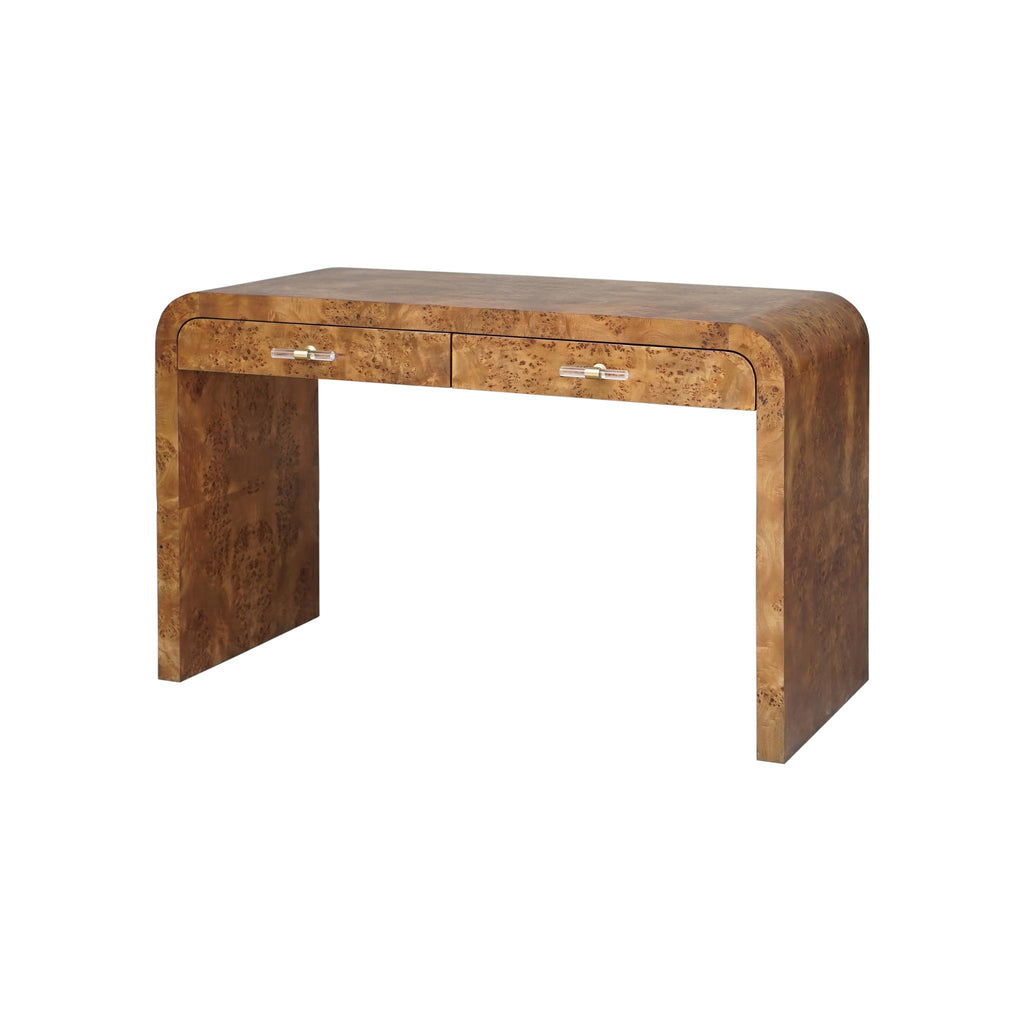 Worlds Away WATERFALL EDGE DESK IN DARK BURL WOOD