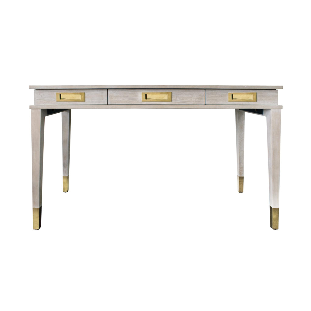 Worlds Away THREE DRAWER DESK WITH BRASS DETAILS IN CERUSED OAK_x000D__x000D_