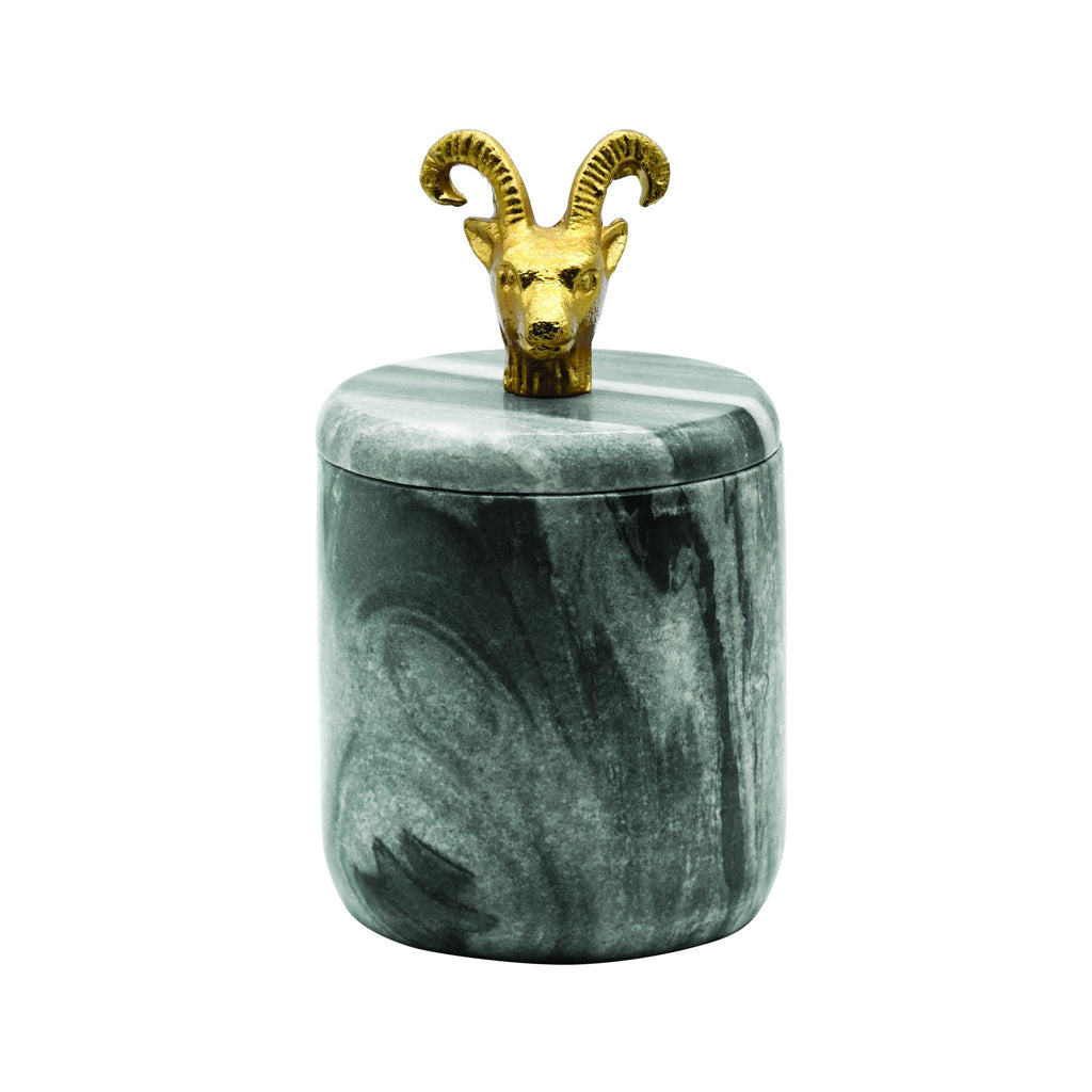 Worlds Away BLACK MARBLE CONTAINER WITH BRASS RAM HANDLE