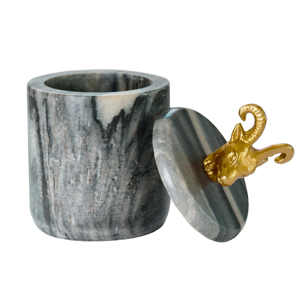 Worlds Away BLACK MARBLE CONTAINER WITH BRASS RAM HANDLE