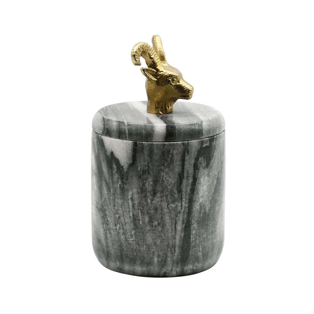 Worlds Away BLACK MARBLE CONTAINER WITH BRASS RAM HANDLE