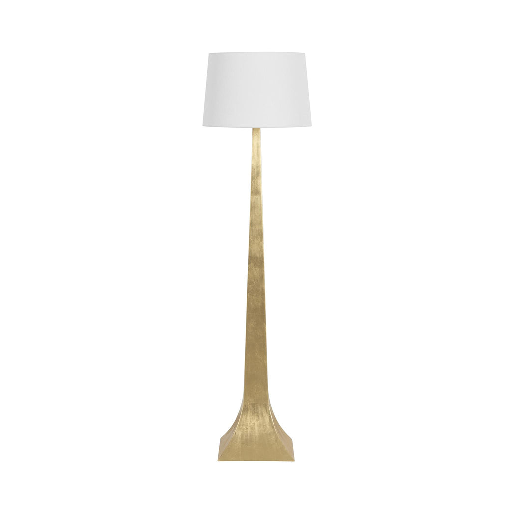 Worlds Away TAPERED FLOOR LAMP WITH WHITE LINEN SHADE IN GOLD LEAF