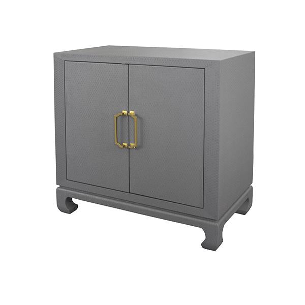 Worlds Away TWO DOOR CHEST WITH BRASS HARDWARE IN GREY LACQUERED BASKETWEAVE GRASSCLOTH_x000D_