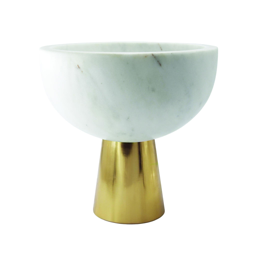 Worlds Away LARGE WHITE MARBLE BOWL WITH BRASS BASE