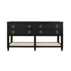 Worlds Away Four Drawer Console With Open Cane Shelf In Black Oak