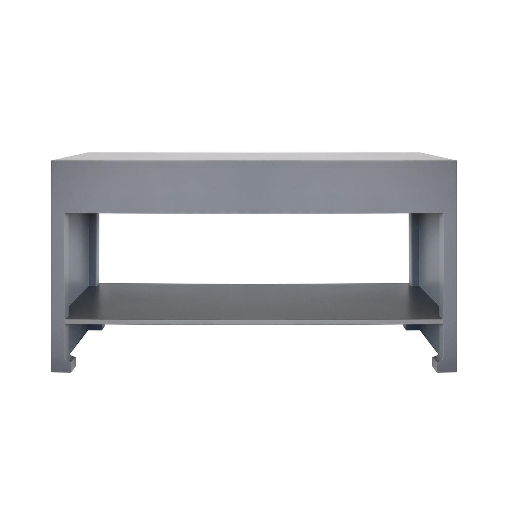 Worlds Away THREE DRAWER CANE CONSOLE WITH BRASS HARDWARE IN MATTE DARK GREY LACQUER