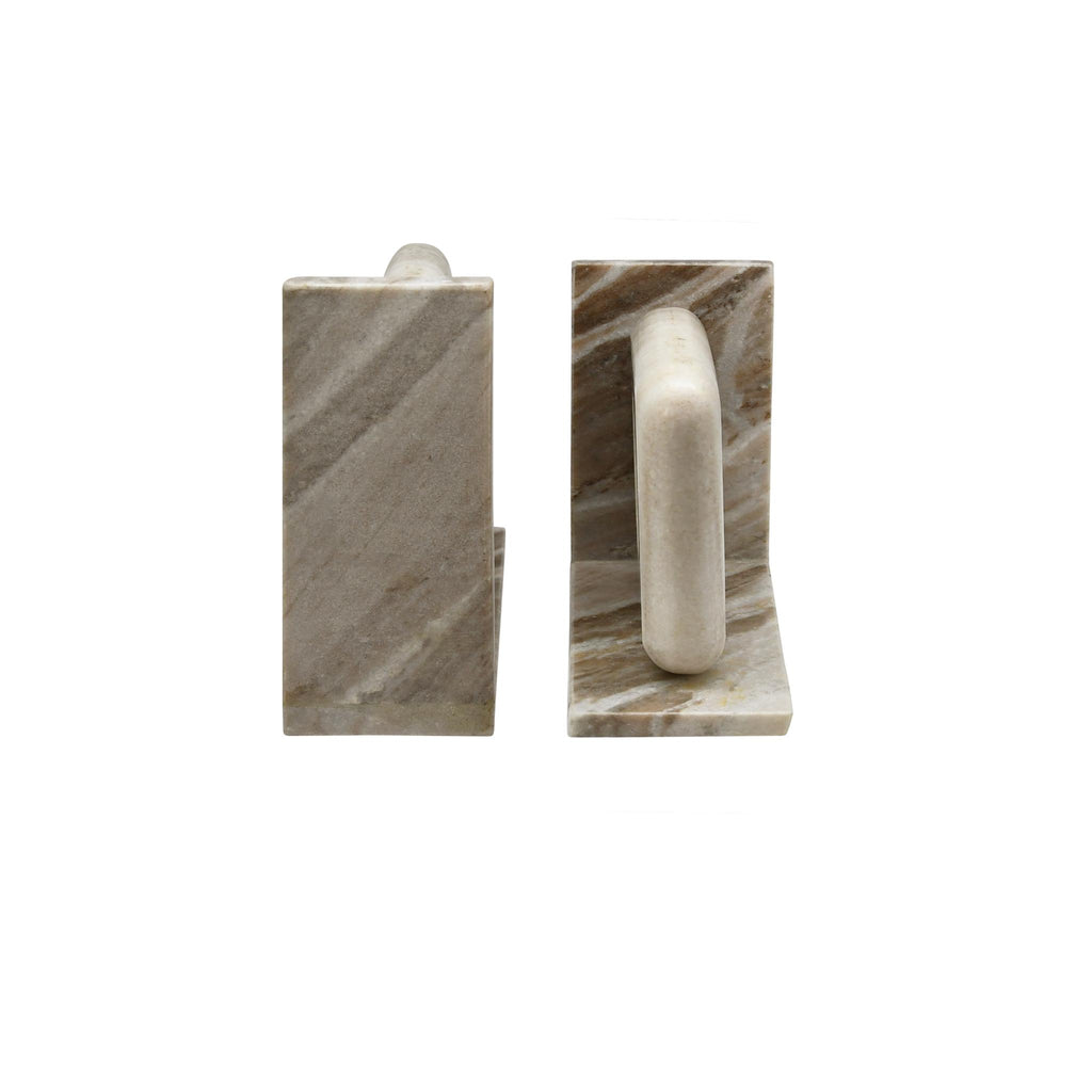 Worlds Away BEIGE MARBLE BOOKEND WITH CIRCLE CUTOUT