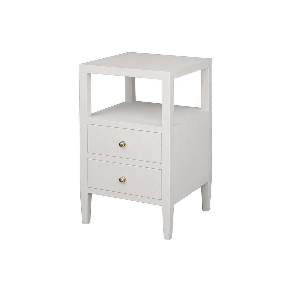 Worlds Away TWO DRAWER SIDE TABLE IN COATED WHITE LINEN