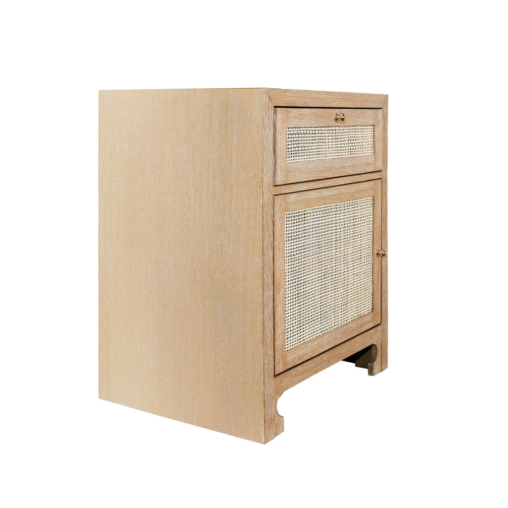 Worlds Away ONE DOOR CABINET WITH CANE DOOR FRONT IN CERUSED OAK_x000D_