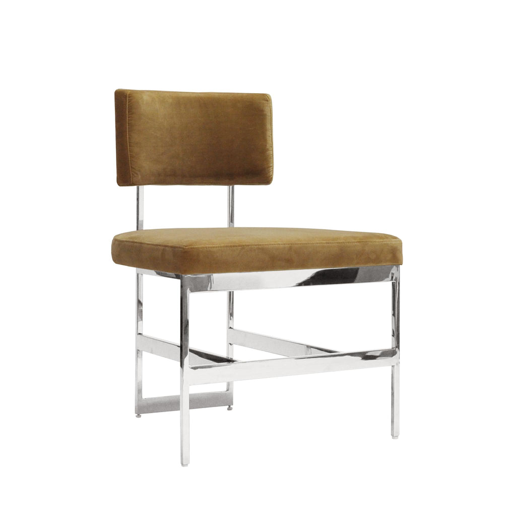 Worlds Away MODERN DINING CHAIR WITH NICKEL BASE IN CAMEL VELVET