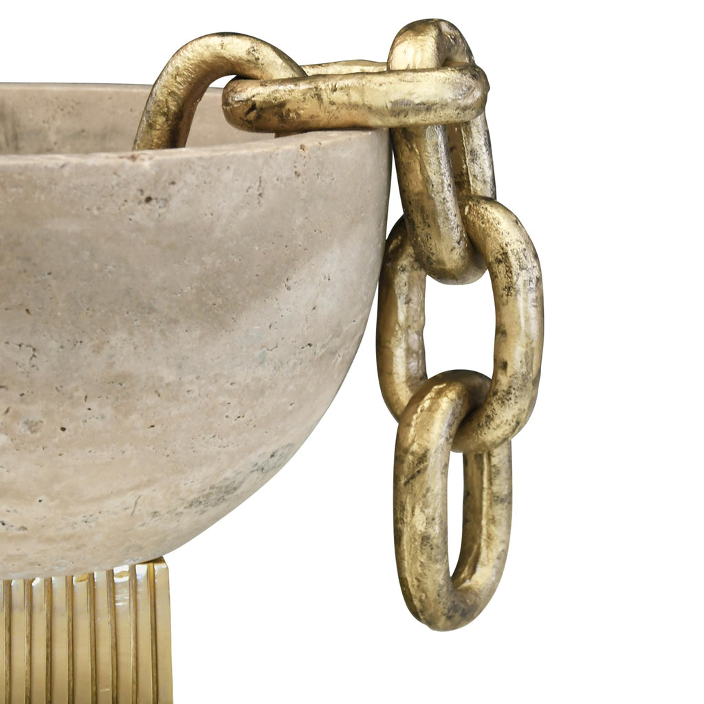 Worlds Away TRAVERTINE MARBLE BOWL WITH RIBBED BRASS BASE_x000D__x000D__x000D__x000D__x000D__x000D__x000D__x000D_