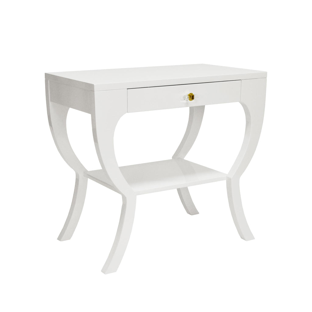 Worlds Away CURVY SIDE TABLE WITH ACRYLIC HARDWARE IN WHITE LACQUER