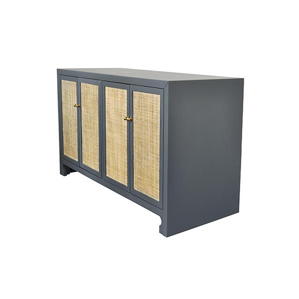 Worlds Away CANE CABINET W. BRASS HARDWARE IN GREY LACQUER