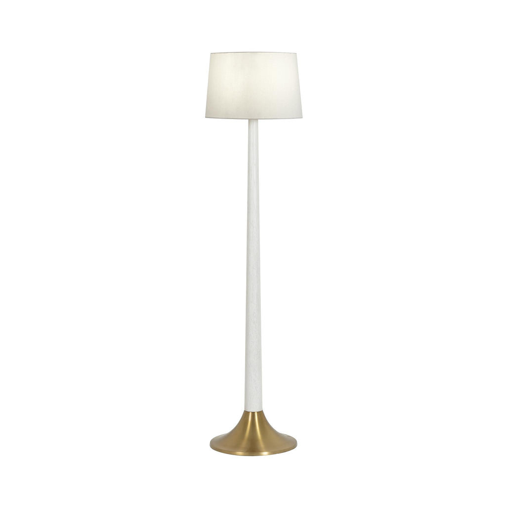 Worlds Away BRUSHED BRASS BASE FLOOR LAMP WITH WHITE LINEN SHADE IN WHITE WASHED OAK