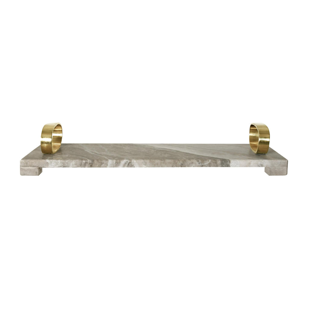 Worlds Away BEIGE MARBLE TRAY WITH BRASS OVAL SHAPED HANDLE