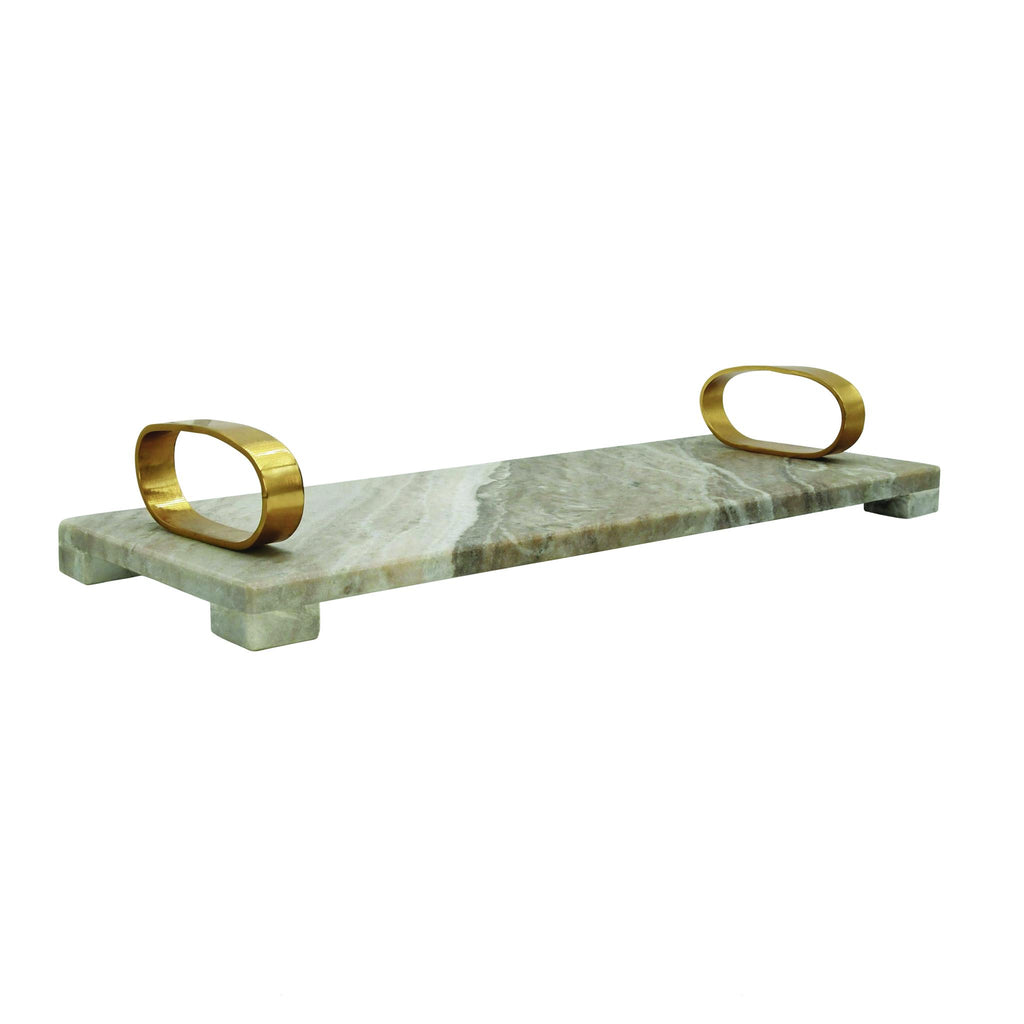 Worlds Away BEIGE MARBLE TRAY WITH BRASS OVAL SHAPED HANDLE