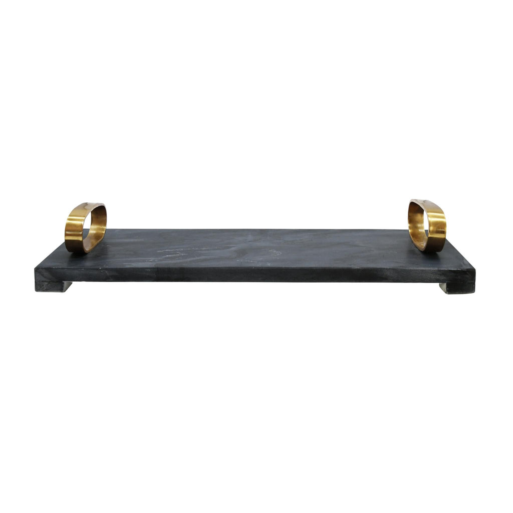 Worlds Away BLACK MARBLE TRAY WITH BRASS OVAL SHAPED HANDLE