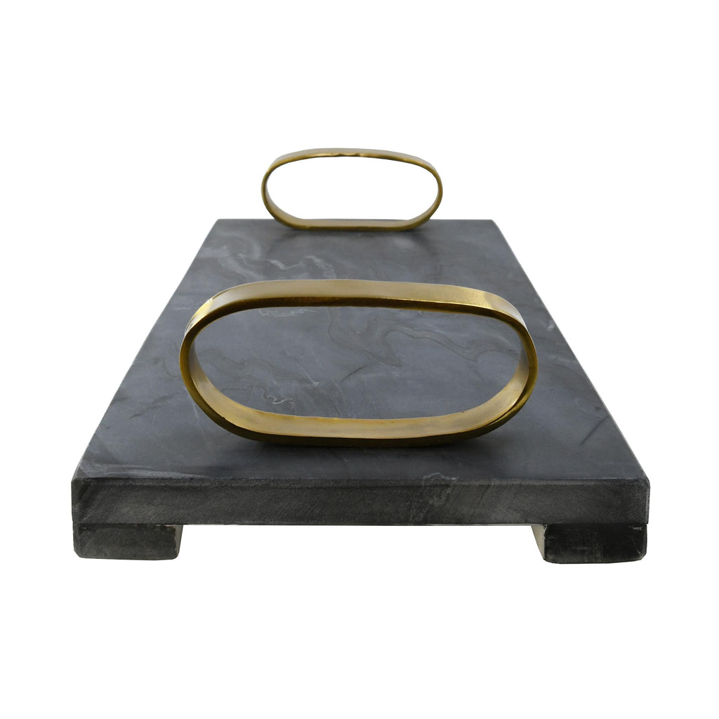 Worlds Away BLACK MARBLE TRAY WITH BRASS OVAL SHAPED HANDLE