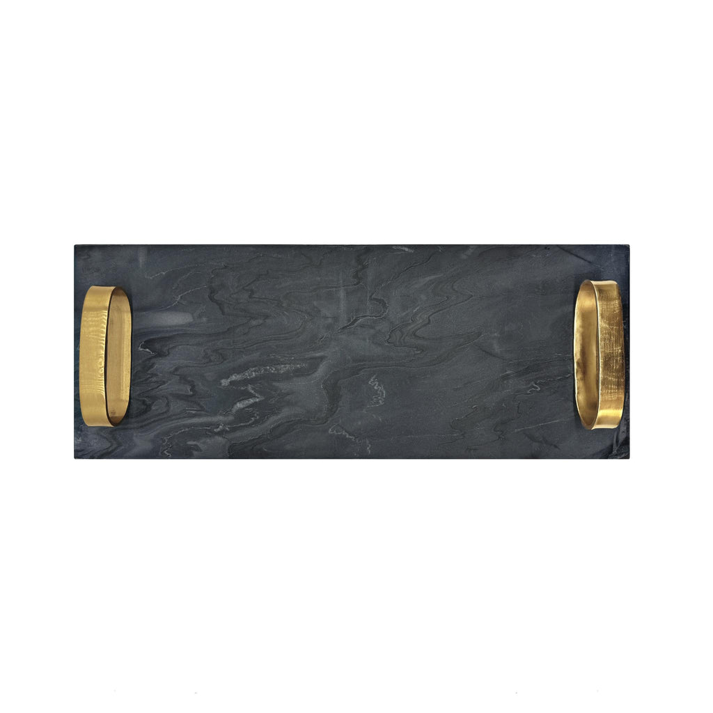 Worlds Away BLACK MARBLE TRAY WITH BRASS OVAL SHAPED HANDLE