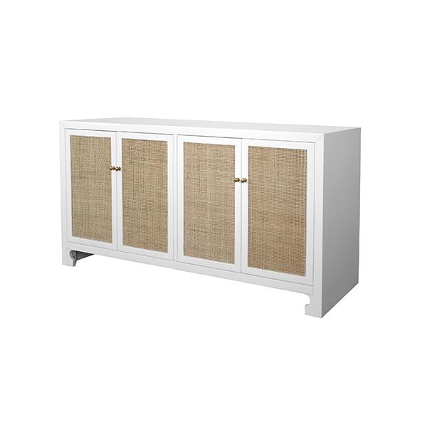 Worlds Away CANE CABINET W. BRASS HARDWARE IN WHITE LACQUER