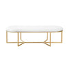 Worlds Away Oval Bench With White Linen Cushion And Iron Base In Gold Leaf