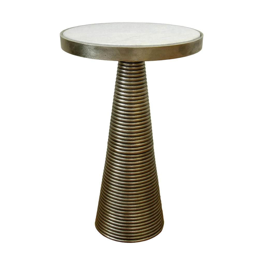 Worlds Away SIDE TABLE WITH RIBBED ANTIQUE BRASS TAPERED BASE AND WHITE MARBLE TOP