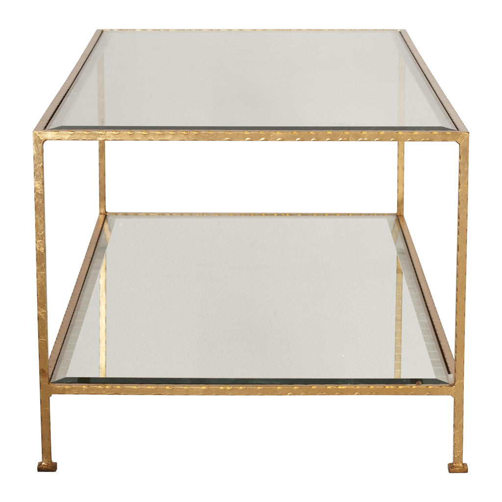 Worlds Away GOLD LEAF RECTANGULAR COFFEE TABLE W BEVELED GLASS