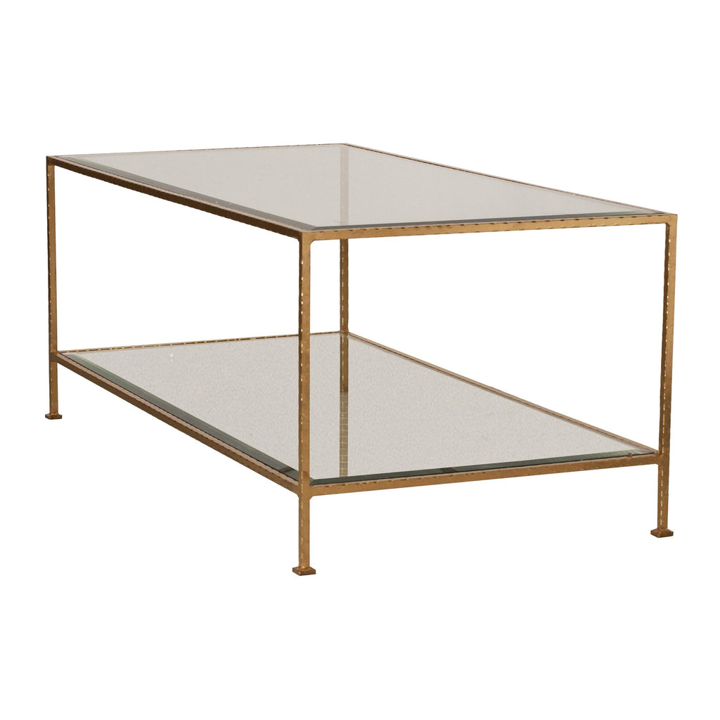 Worlds Away GOLD LEAF RECTANGULAR COFFEE TABLE W BEVELED GLASS