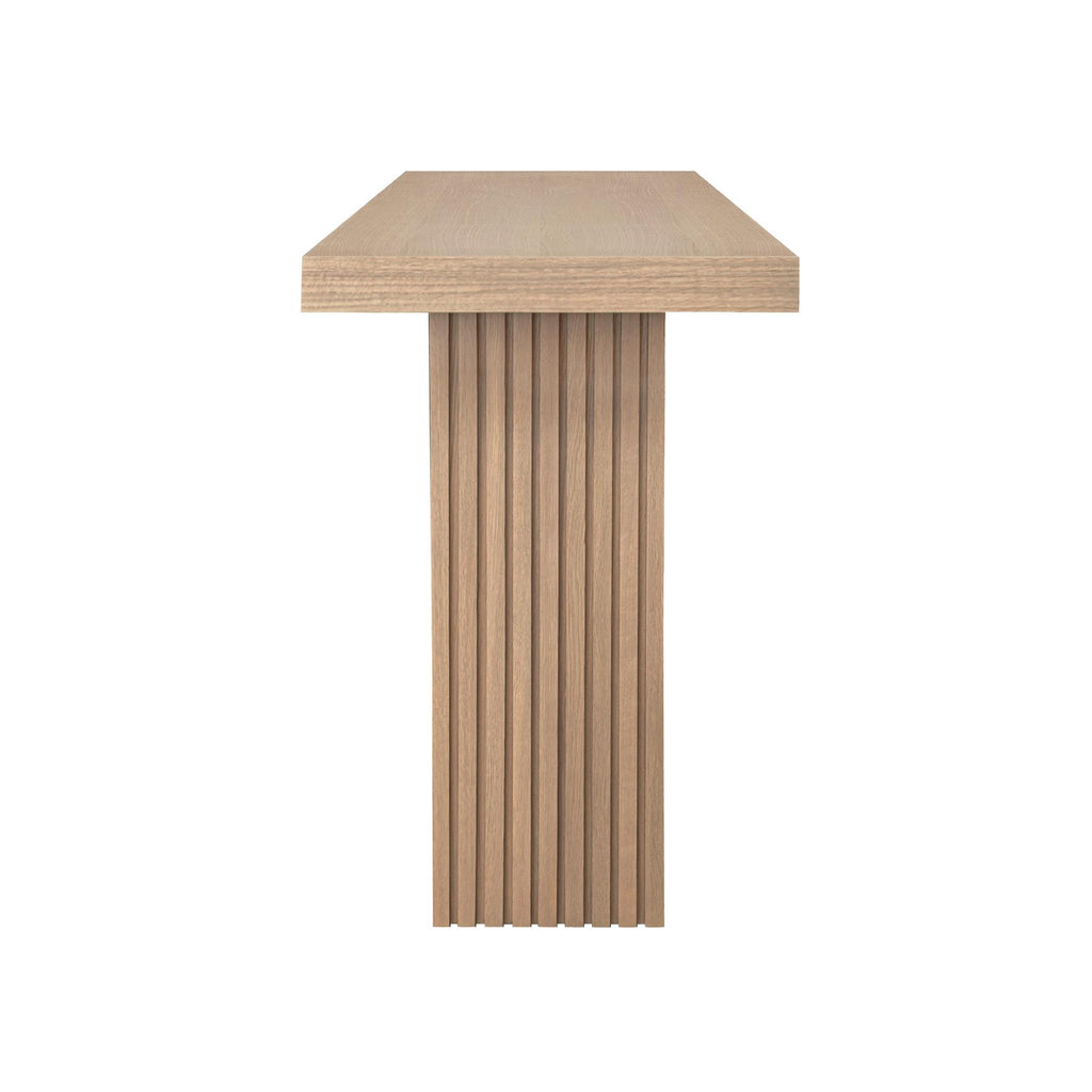 Worlds Away SLATTED PEDESTAL BASE CONSOLE TABLE IN NATURAL OAK