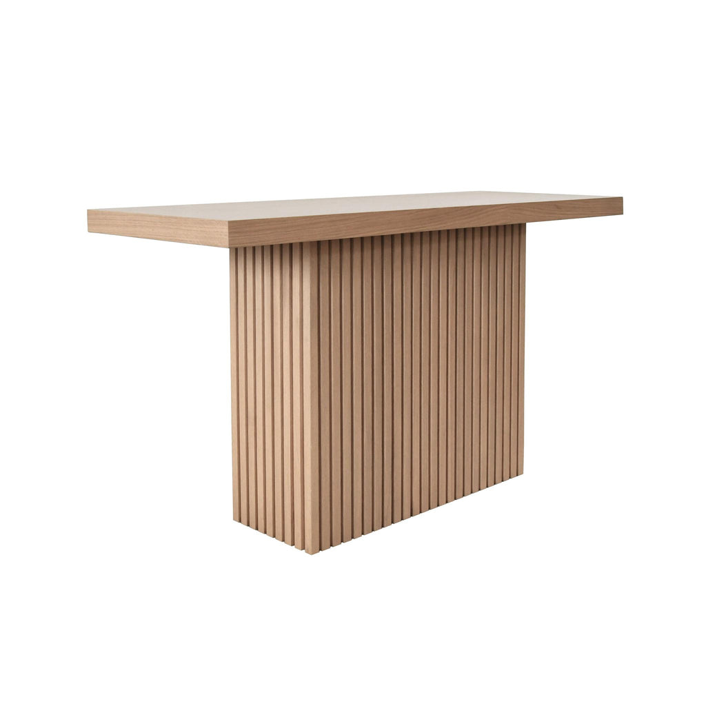 Worlds Away SLATTED PEDESTAL BASE CONSOLE TABLE IN NATURAL OAK