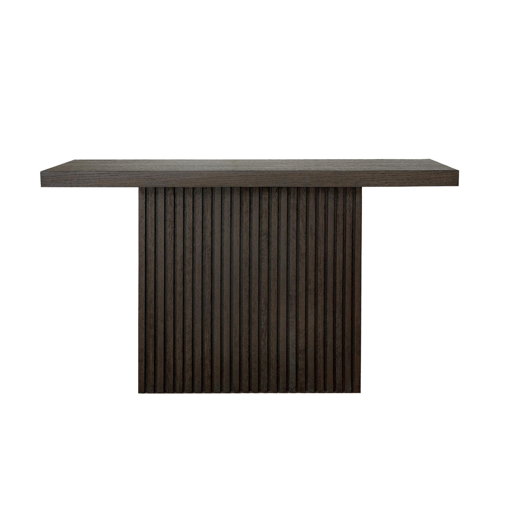 Worlds Away SLATTED PEDESTAL BASE CONSOLE TABLE IN DARK ESPRESSO OAK