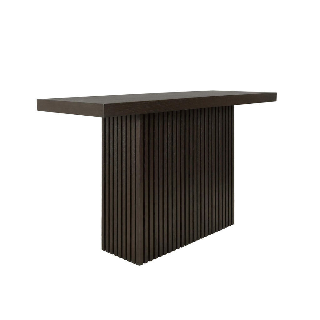 Worlds Away SLATTED PEDESTAL BASE CONSOLE TABLE IN DARK ESPRESSO OAK