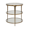 Worlds Away Three Tier Glass Top Round End Table In Antique Brass