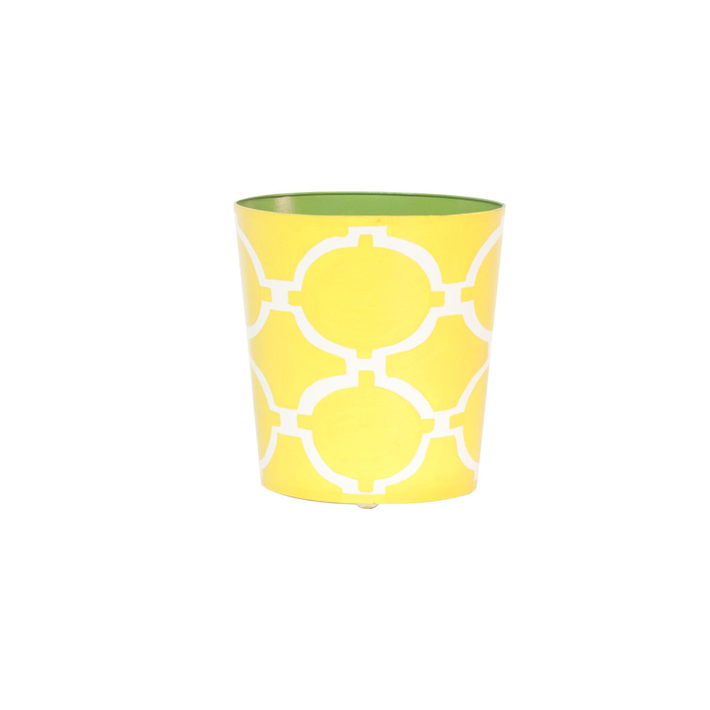 Worlds Away OVAL WASTEBASKET YELLOW/CREAM