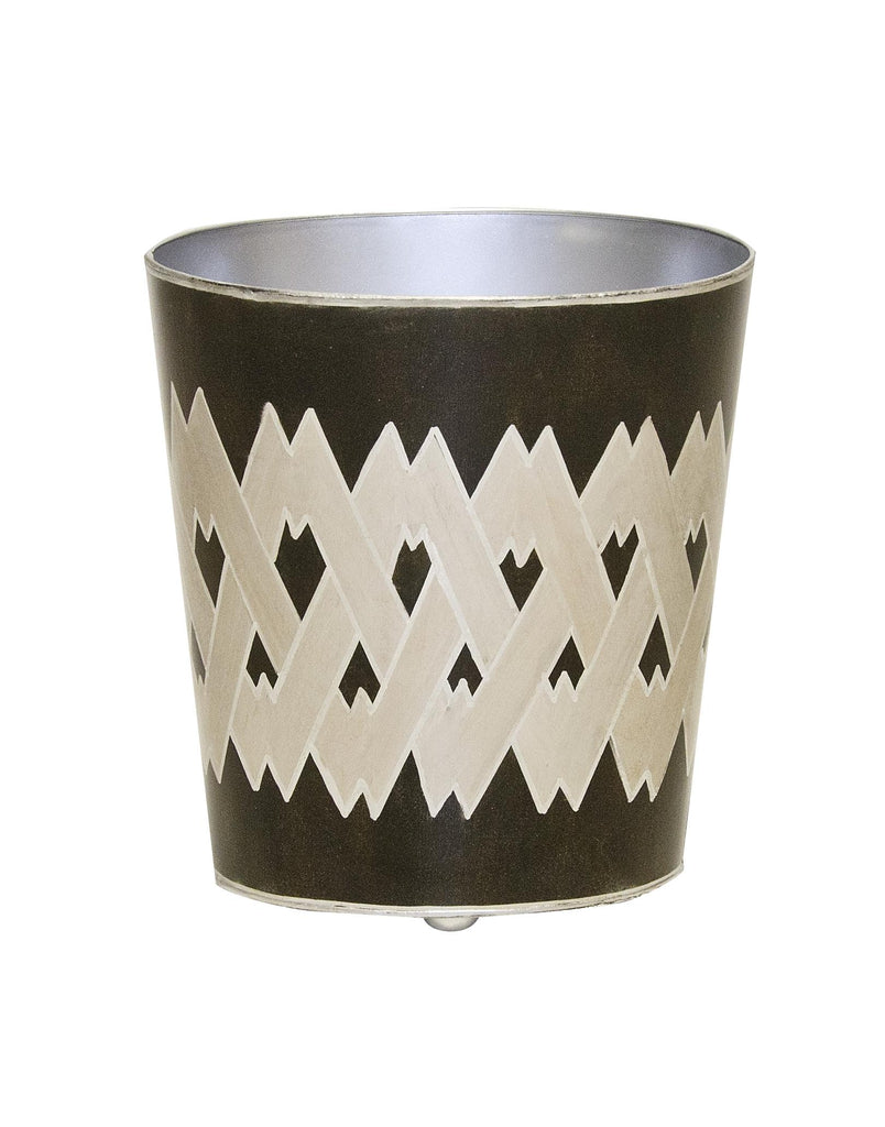 Worlds Away OVAL WASTEBASKET BLACK AND SILVER ARGYLE