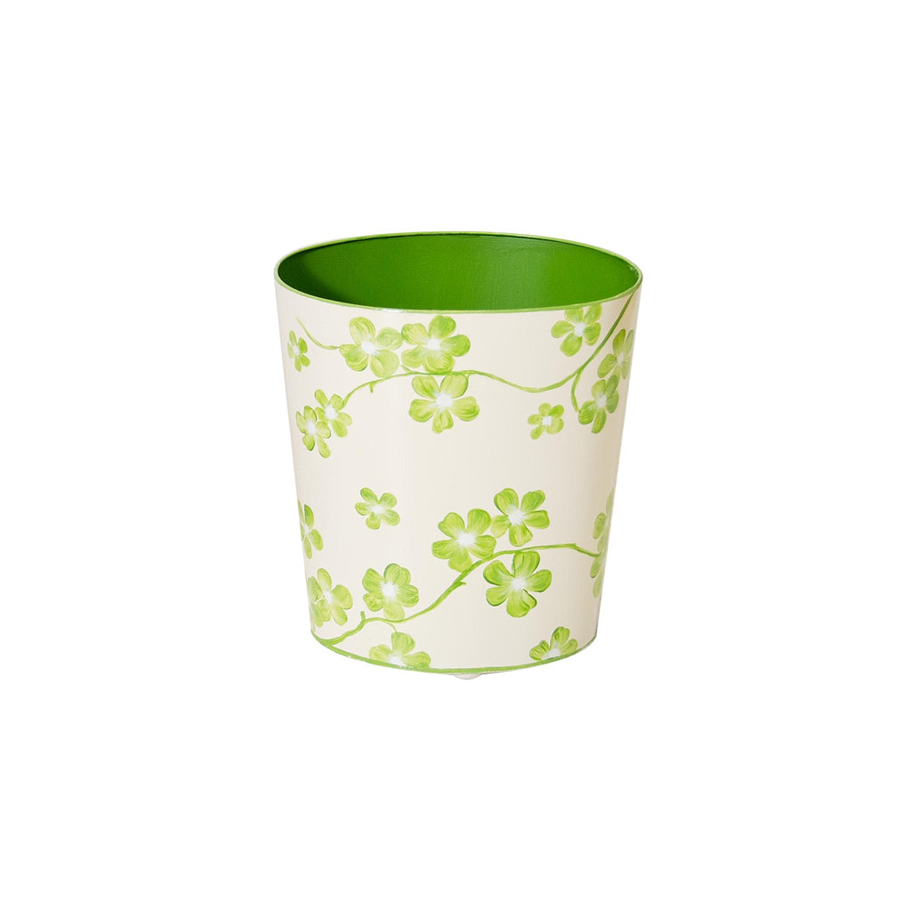 Worlds Away GREEN AND CREAM WASTEBASKET