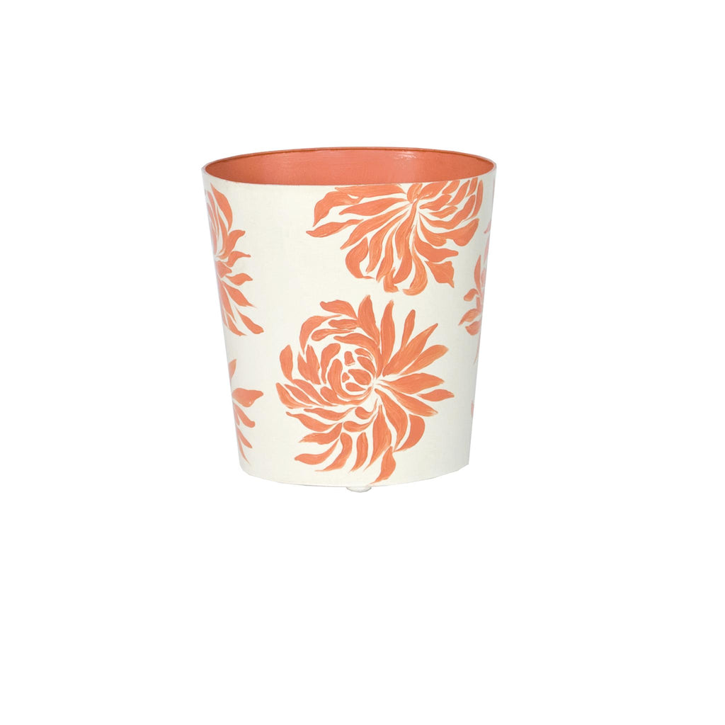 Worlds Away OVAL WASTEBASKET ORANGE /CREAM FLORAL