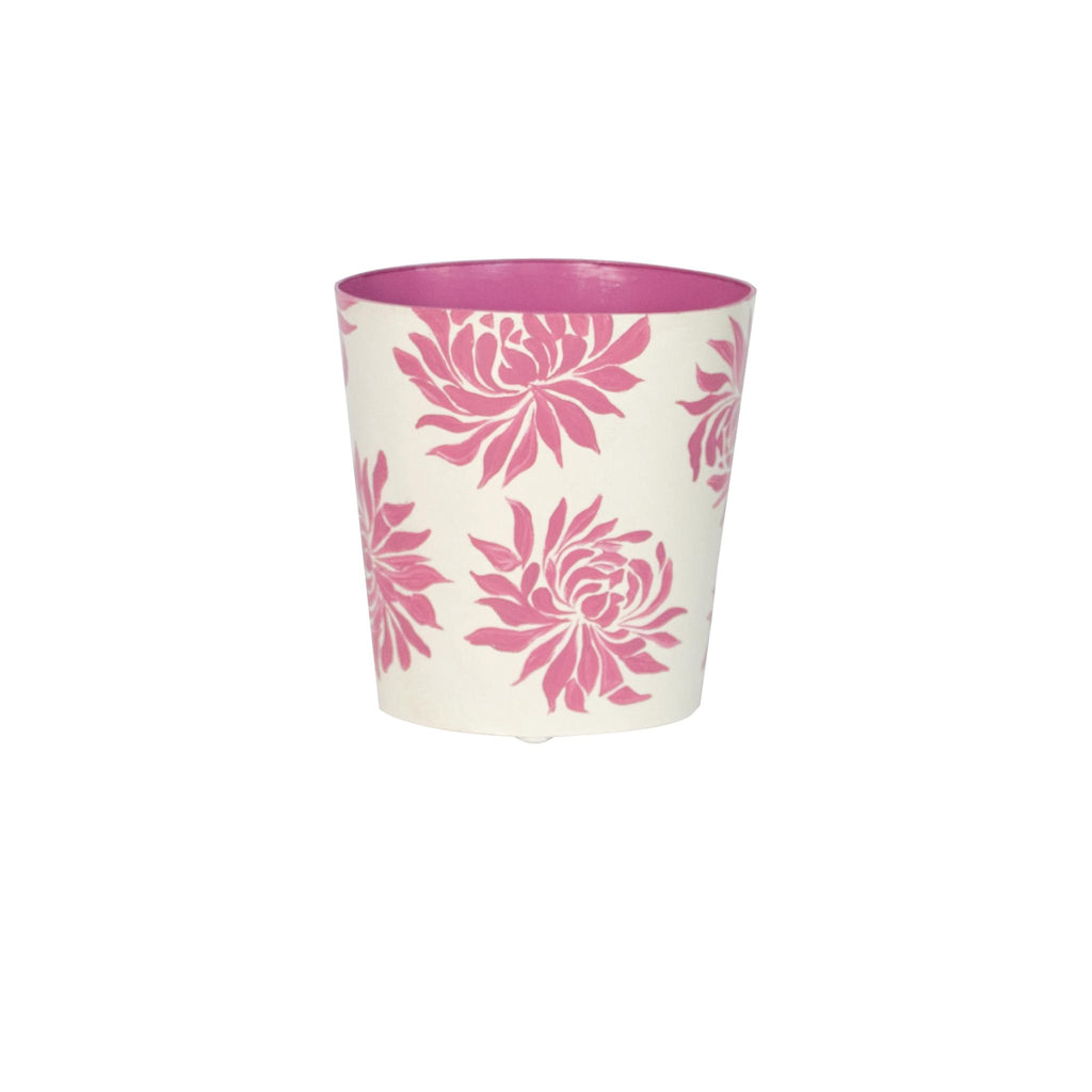 Worlds Away OVAL WASTEBASKET PINK/CREAM FLORAL