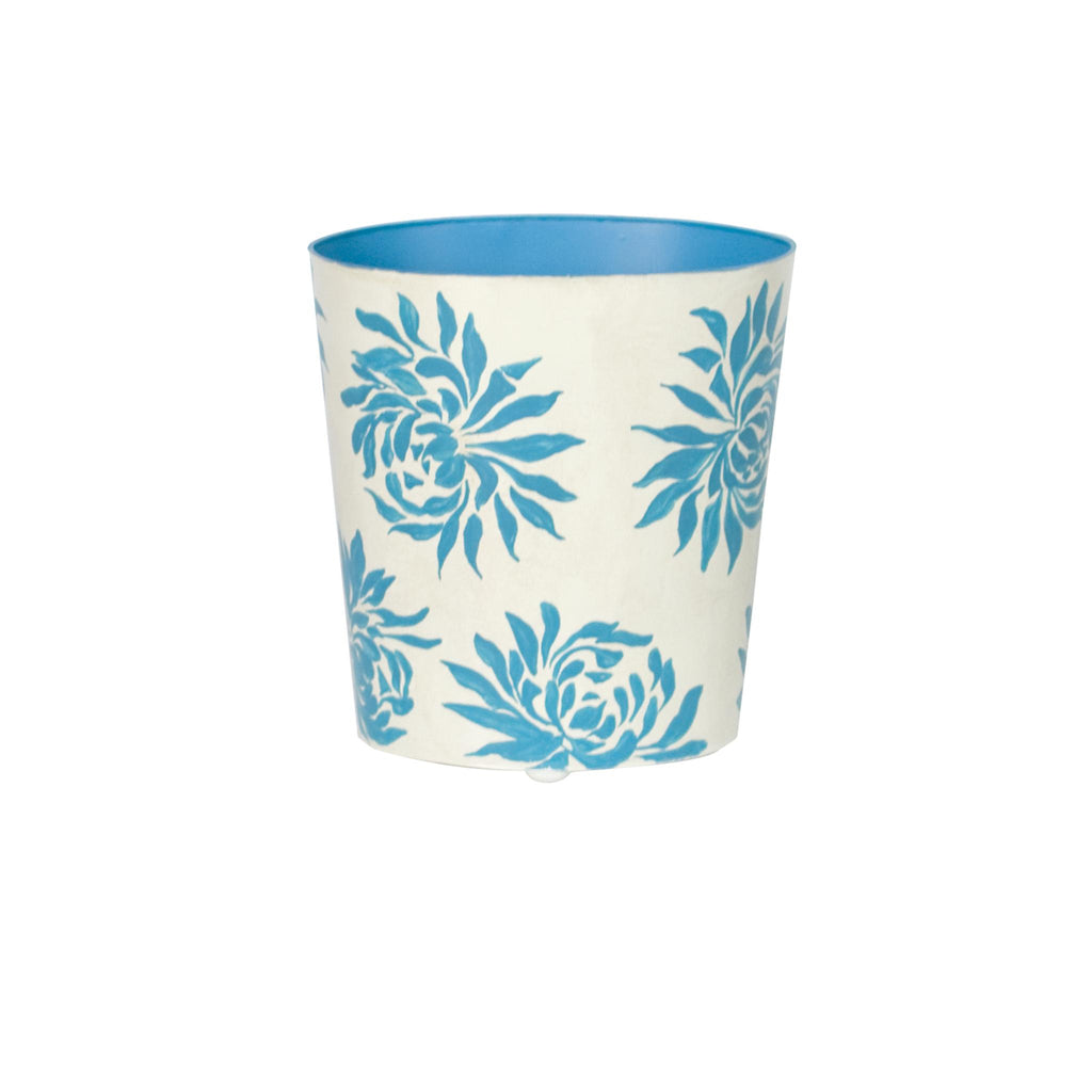 Worlds Away OVAL WASTEBASKET TURQ/CREAM FLORAL