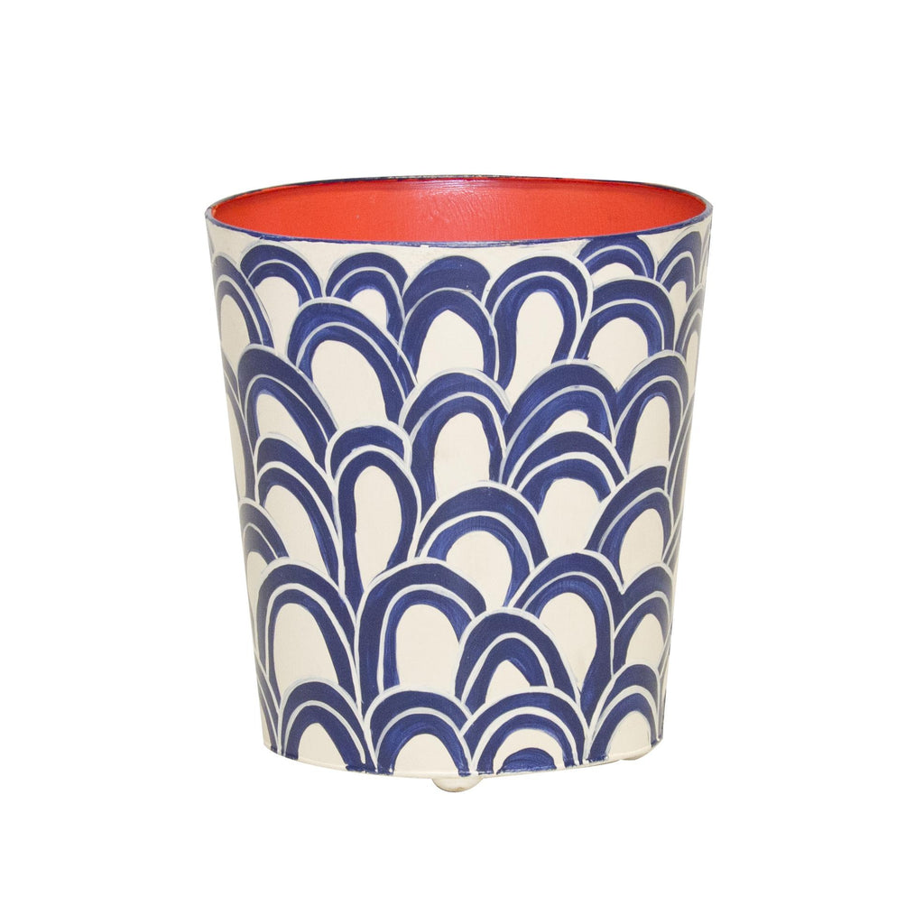 Worlds Away OVAL WASTEBASKET NAVY CREAM AND ORANGE