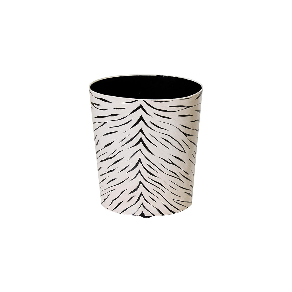 Worlds Away BLACK AND CREAM ANIMAL PRINT WASTEBASKET