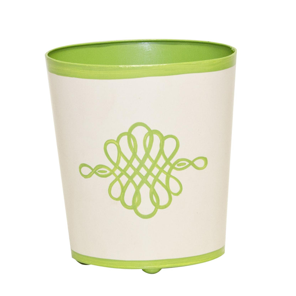 Worlds Away OVAL WASTEBASKET GREEN AND CREAM DESIGN