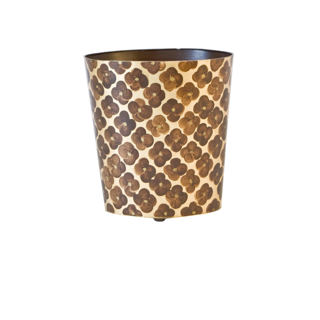 Worlds Away OVAL WASTEBASKET GOLD LF/BRN PTRN