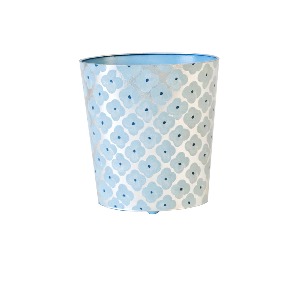 Worlds Away OVAL WASTEBASKET SLVR LF/BLUE PTRN