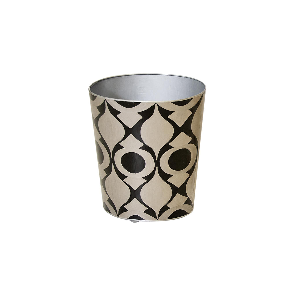 Worlds Away BLACK AND SILVER WASTEBASKET